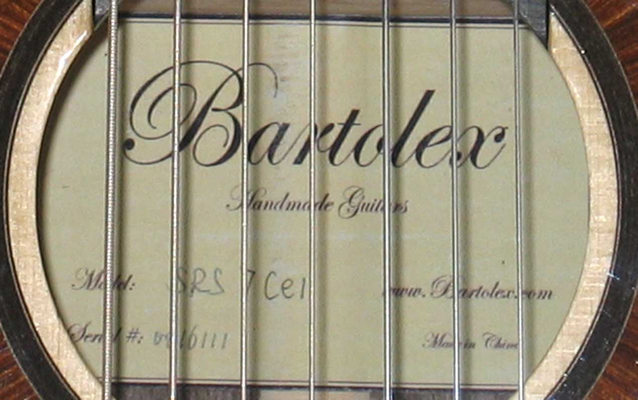 2010 Bartolex SRS7CEL 7-String Classical Harp Guitar Label