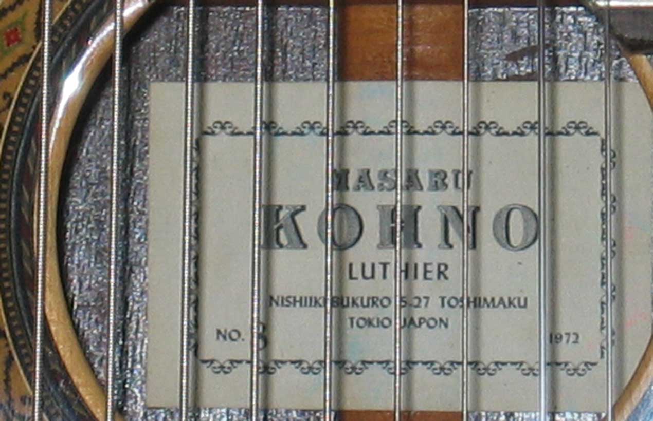1972 Kohno 8 Ten-String Guitar Label