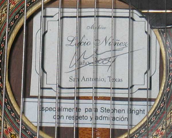 2004 Lucio Nunez 10-String Classical Harp Guitar Label
