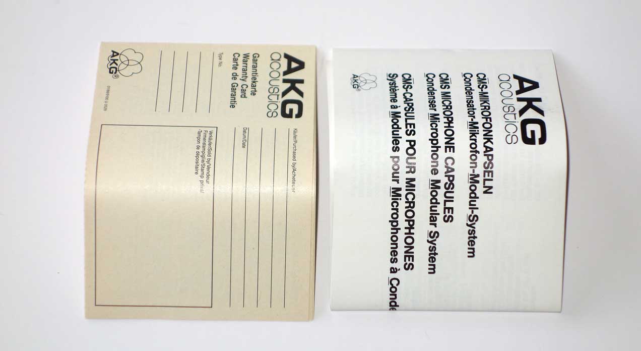 NOS AKG CK1 New Cardioid Capsule - for AKG CMS Series C451E + C452B Condenser MIcs, w/Capsule Case, Frequency Plot