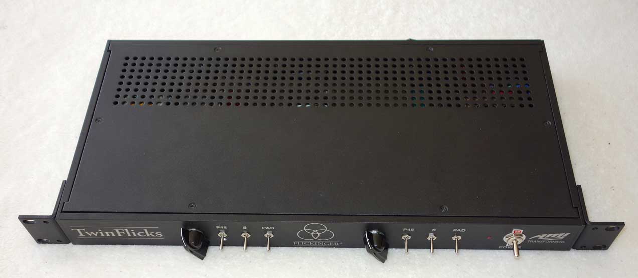 Flickinger Audio TwinFlicks Dual Channel 50 dB Mic Pre Racked with Vintage 1972 Flickinger Channels from Ray Stevens Sound Lab Nashville 32 Ch. Console