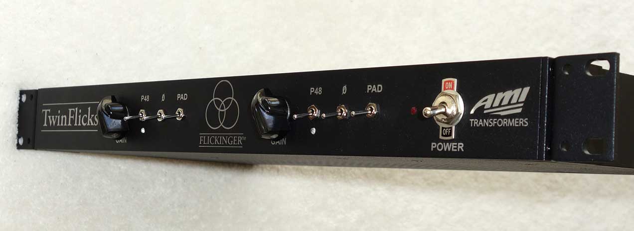 Flickinger Audio TwinFlicks Dual Channel 50 dB Mic Pre Racked with Vintage 1972 Flickinger Channels from Ray Stevens Sound Lab Nashville 32 Ch. Console