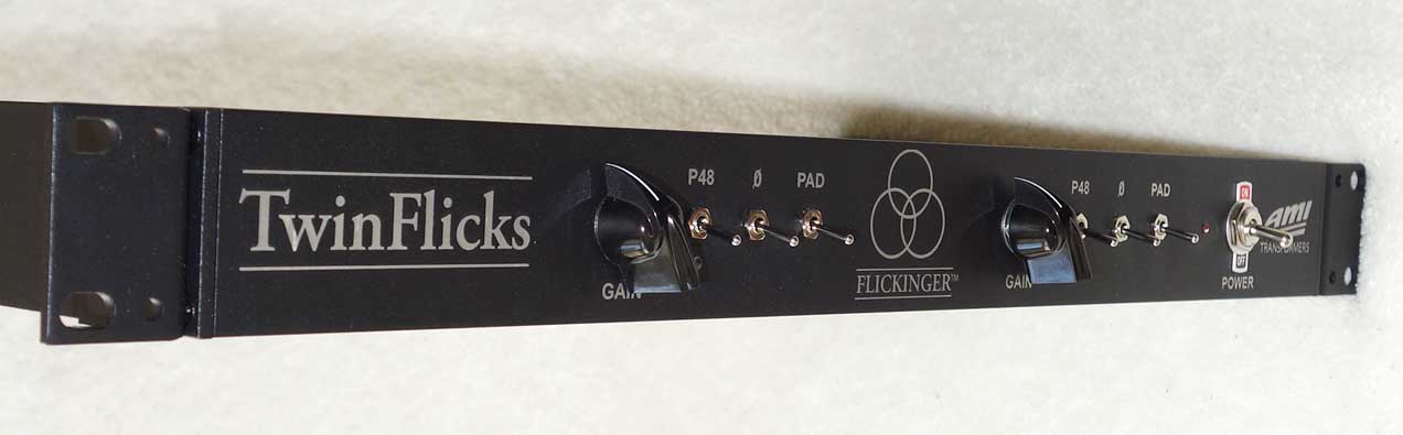 Flickinger Audio TwinFlicks Dual Channel 50 dB Mic Pre Racked with Vintage 1972 Flickinger Channels from Ray Stevens Sound Lab Nashville 32 Ch. Console