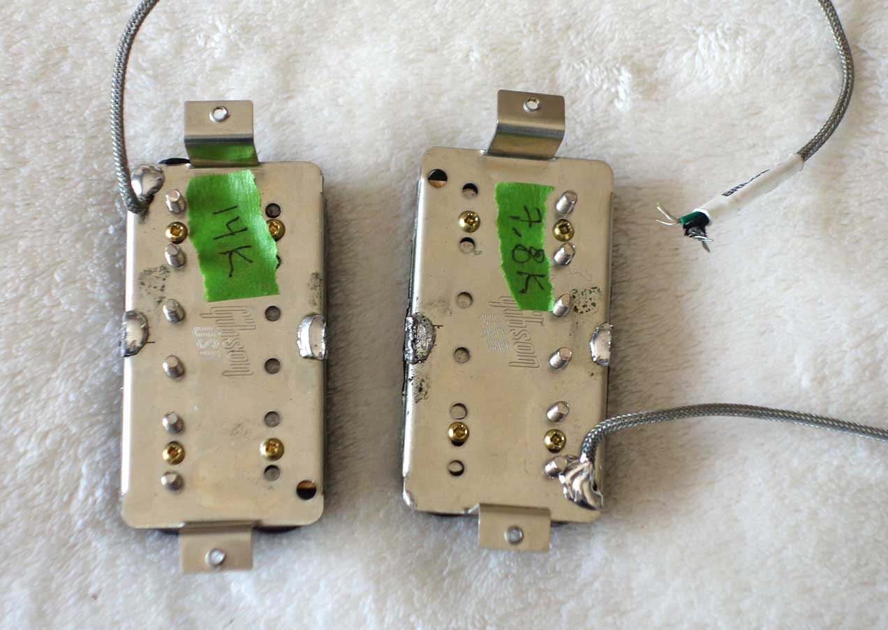 Used Set of Gibson 490R / 498T Humbucking Pickups, w/o Covers, w/Clear Neck Bobbin!!