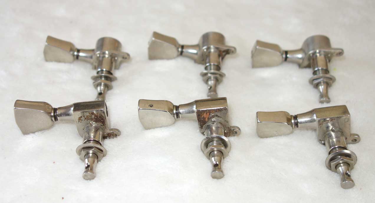 Vintage 1970s Gibson / Schaller M6 Keystone Tuners, Set of 6 (3x3) w/Bushings, Washers, & Screws!!