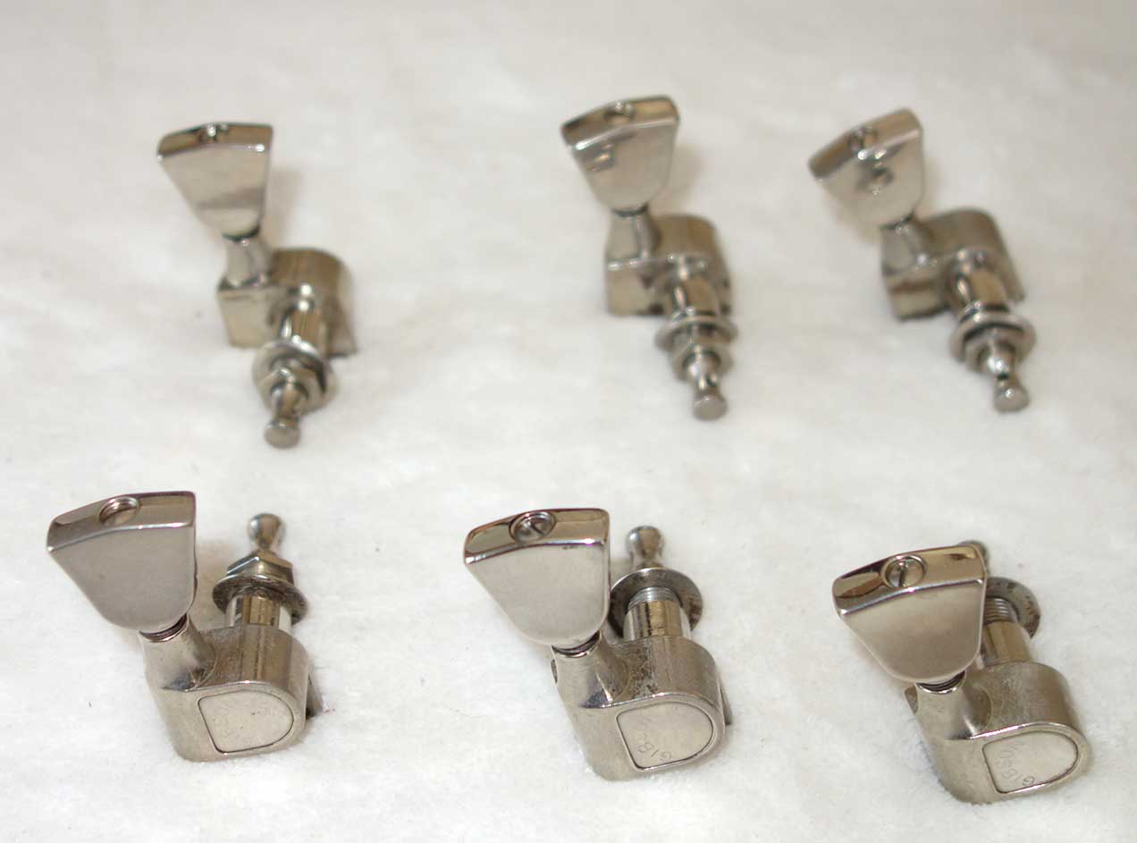 Vintage 1970s Gibson / Schaller M6 Keystone Tuners, Set of 6 (3x3) w/Bushings, Washers, & Screws!!