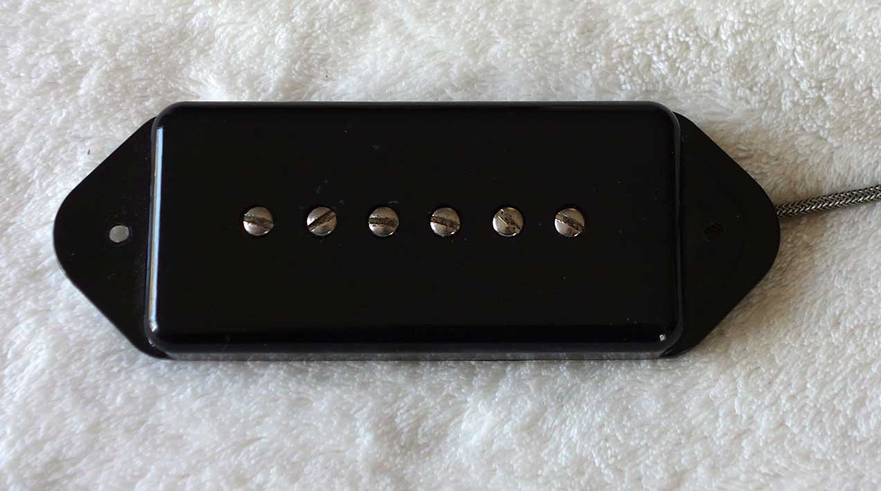 Vintage Gibson P90 Dog Ear Pickup, w/Clear Bobbin, 1968-1970s, w/Black UC-450-1 Cover