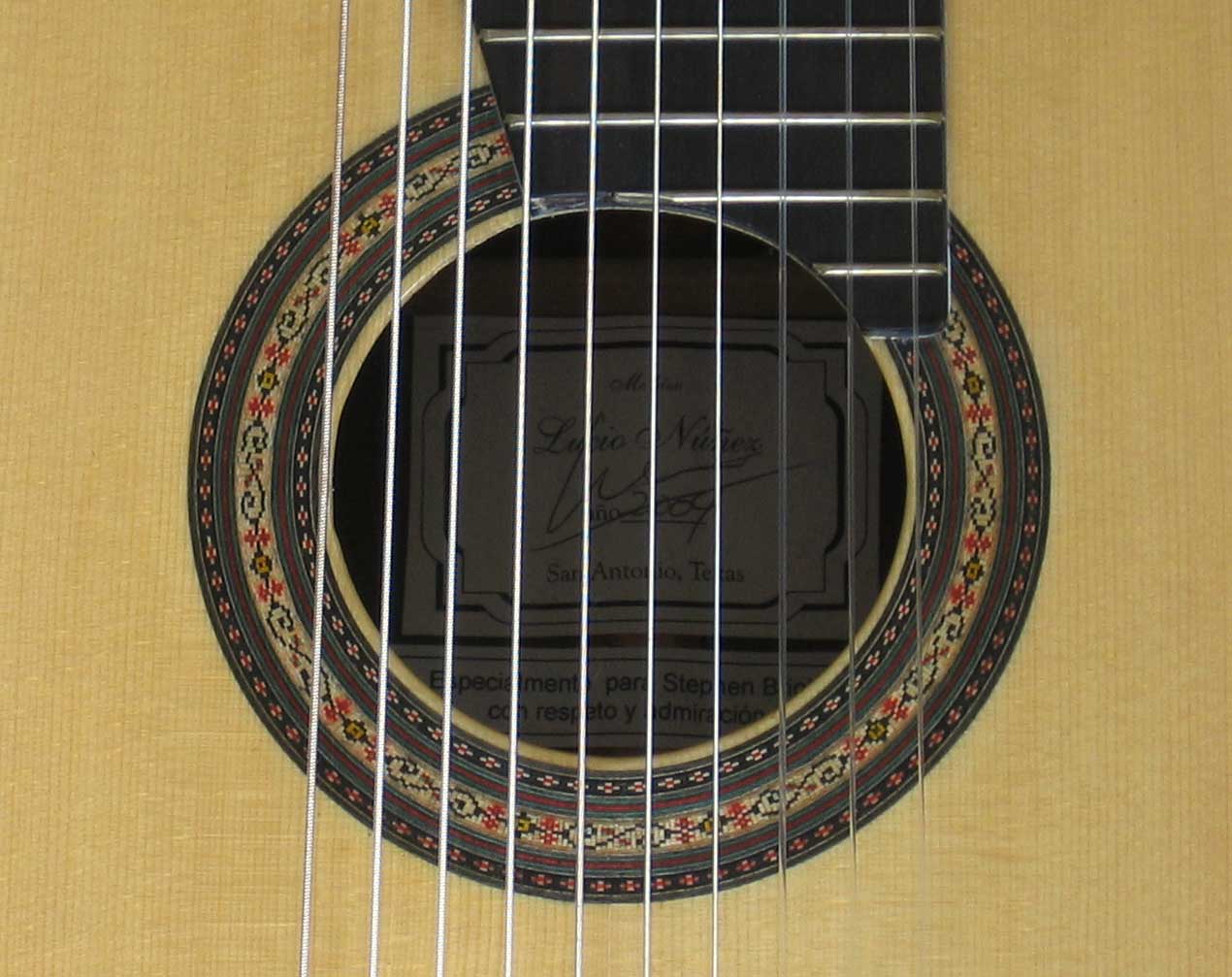 2004 Lucio Nunez 10-String Classical Harp Guitar Rosette
