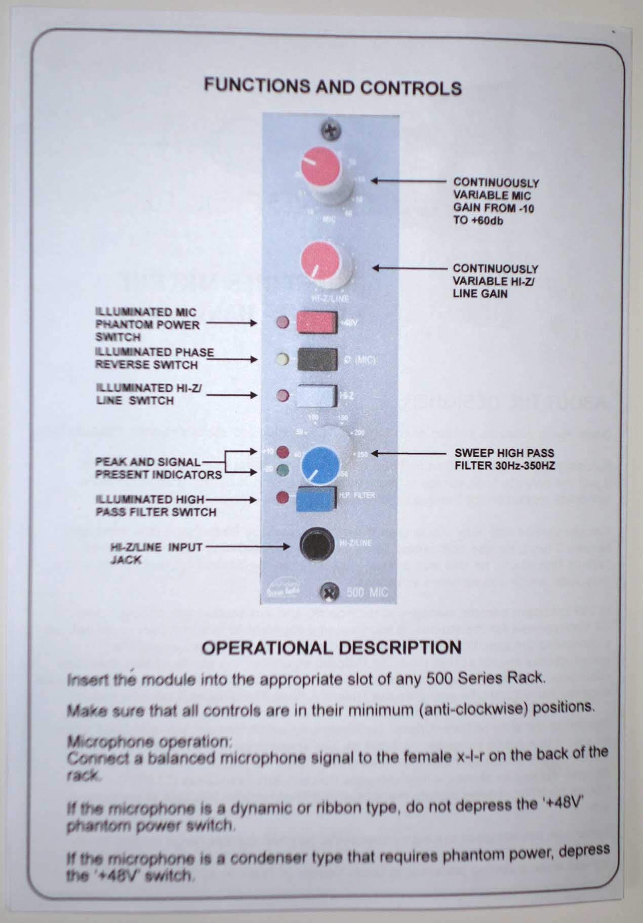 Ocean Audio Preamp 500 Handbook [Designed by Malcolm Toft]