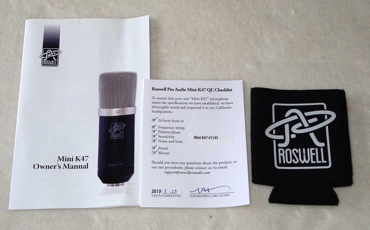 Roswell Audio Mini K47 Condenser Mic w/ Pouch, 2x Mounts, Cardioid Pattern