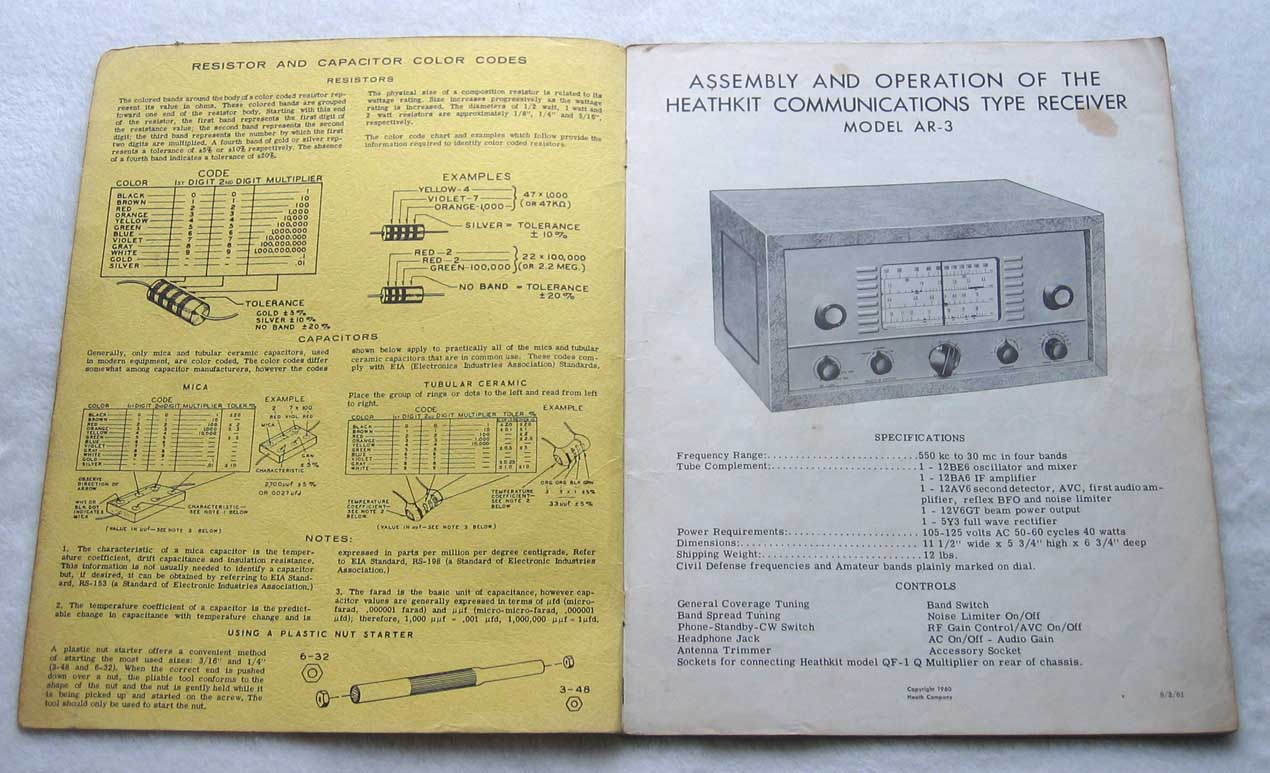 VINTAGE Heathkit AR-3 Manual for AR-3 HAM / Shortwave / Analog Tube AM Radio Receiver