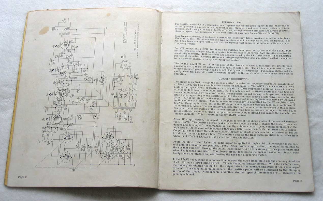 VINTAGE Heathkit AR-3 Manual for AR-3 HAM / Shortwave / Analog Tube AM Radio Receiver