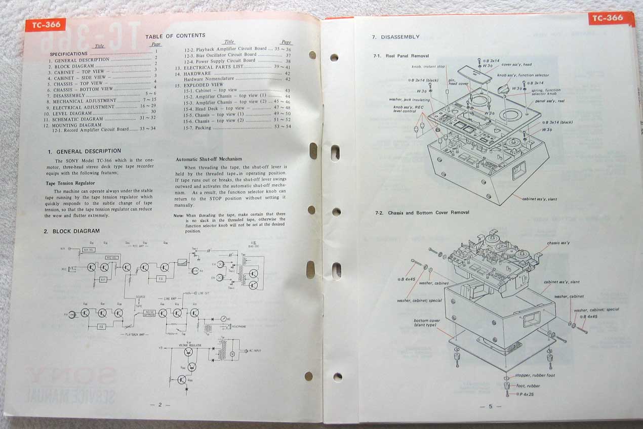 SONY TC-366  Reel-To-Reel Analog Tape Deck Service Maunal