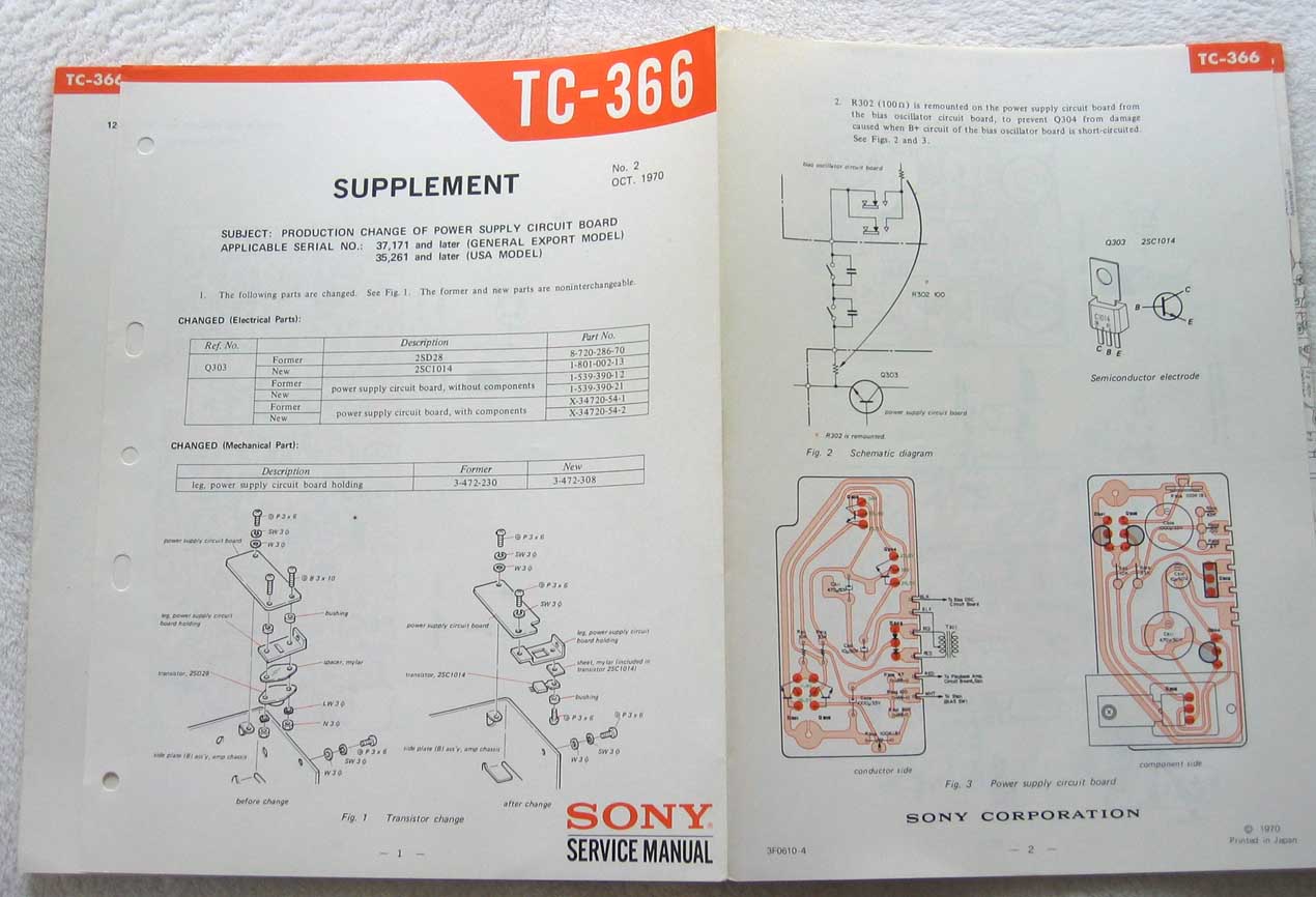 SONY TC-366  Reel-To-Reel Analog Tape Deck Service Maunal